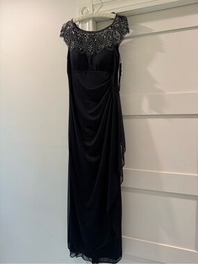 Xscape Navy Beaded Maxi Dress